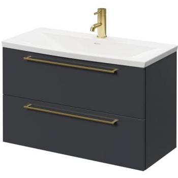 800mm Gloss Grey Wall Mounted Vanity Unit with Curved Basin