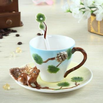 3D Squirrel Couples Coffee Cup and Saucer