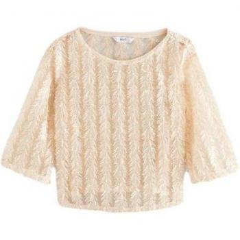 Blouse à sequins transparentes à manches 40 Crème