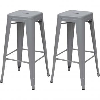 Stapelbare Barhocker – 2er Set HWC‑A73, grauer Industriestil