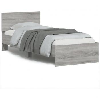 VidaXL Bett mit Kopfteil und LED-Beleuchtung Grau Sonoma 90x200 cm