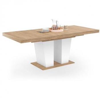 Mesa Eliad de Comedor en Madera y Blanco para 6-10 Personas 160-200 cm
