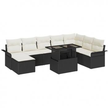 Canapé Extérieur 9 Pièces Noir avec Coussins