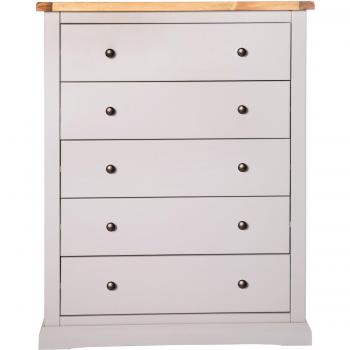 Loreo 5-Drawer Grey Chest with Brass Knobs