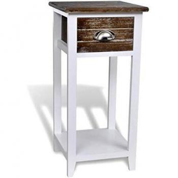 Mesita de Noche con 1 Cajón Marrón y Blanco