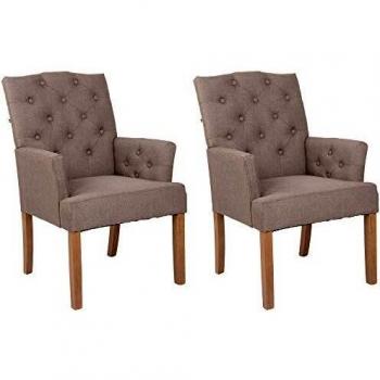 Set de 2 Butacas Chesterfield Sugar en Tela Gris Topo Antiguo Claro con Base de Madera