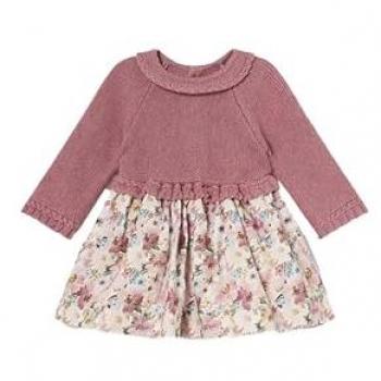 Mayoral Alltagskleid 2in1 Langarm Strickpullover und Rock Blumen Rosa Regular Fit für Mädchen Größe 80
