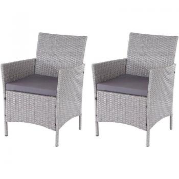 Chaise en rotin Halden, gris, coussins anthracite, lot de 2