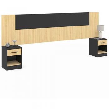 Tête de lit bois et noir avec chevets modulables