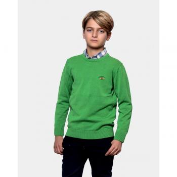 Jersey verde básico para niño con cuello caja