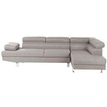 Light Grey Fabric L-shaped Corner Sofa with Adjustable Headrests