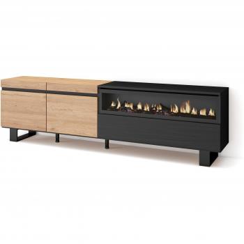 Mueble TV Efecto Madera Roble y Negro con Chimenea