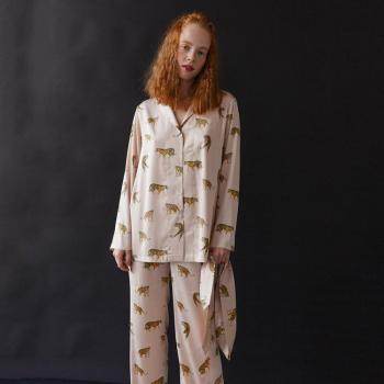 Hiloc Women's Tiger Print Satin Sleepwear