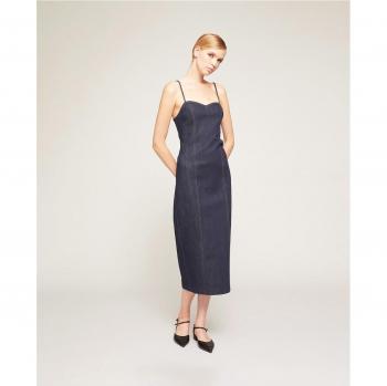 Vestido midi bustier de denim azul oscuro