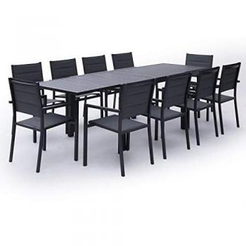 HAPPY GARDEN Set di Mobili da Giardino Estensibili in Textilene Grigio Venezia 10 Posti