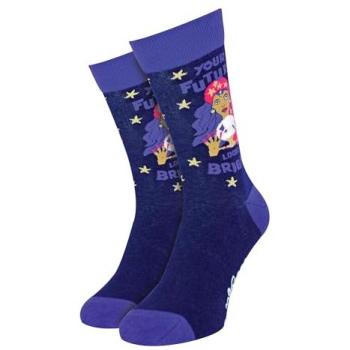 Seafoam Laugh & Walk – Youth Cotton Socks with Slogans, Blue, 4‑7