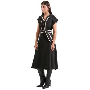 Debenhams Size 10 Black Midi Dress – Contrast Tie Waist