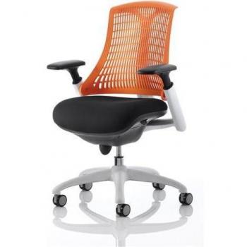 Flex Task Operator Chair White Frame Orange Fabric Back With Arms