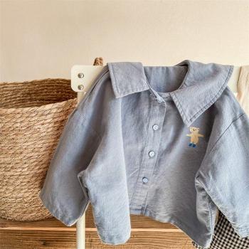 Tops para niñas con diseño de oso de dibujos animados, manga larga y color sólido
