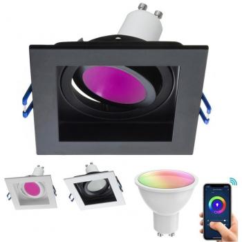 Faretto LED Smart Incasso Quadrato 5W Gu10 RGB CCT 9cm Nero per Alexa e Google