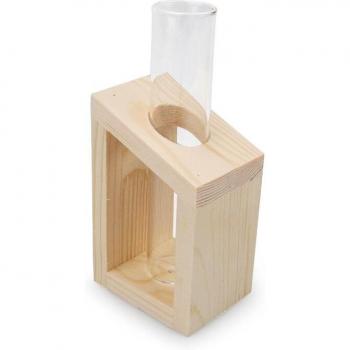 Vase tubulaire en verre pour plantes sur support en bois