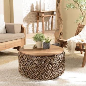 Table Basse Ronde en Tissage de Fibre de Cocotier D70