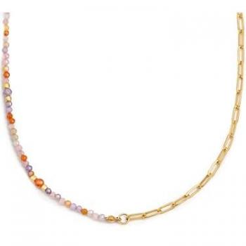 Collar de Acero con Baño de Oro 18kt y Cristales de Colores