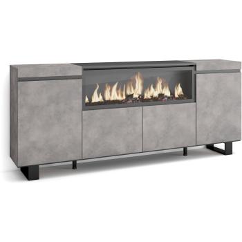 Buffet bahut 4 portes, cheminée effet feu XXL, style industriel