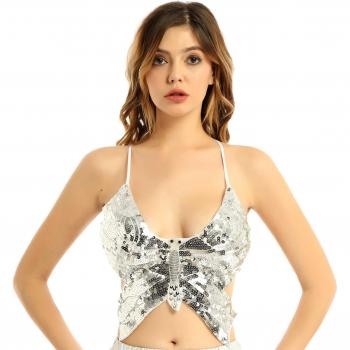 Sequin Beaded Butterfly Bra Tops for Women