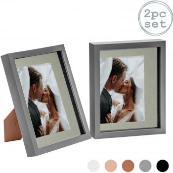 3D Picture Frame, 8 x 10 inches, Double Frame with 5 x 7 inch Opening, Grey