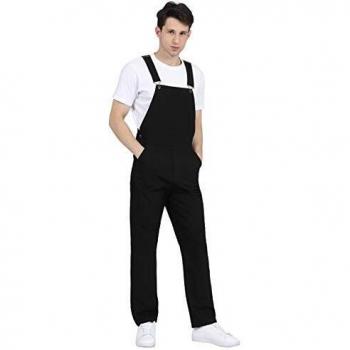 DISHANG Men's Black Bib Overalls