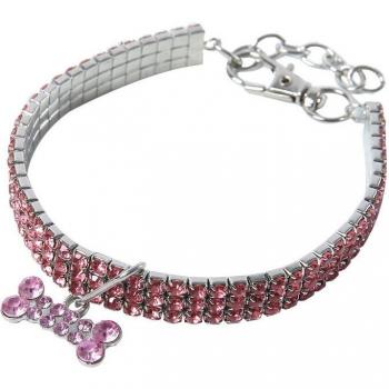 Adjustable Pet Collar with Crystal Bone