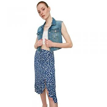 Trendyol Damen Strickrock Blau mit Volant und hohem Bund