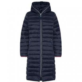 SOCCX Damen Langmantel mit Zwei-Wege-Reißverschluss und Kapuze, blau navy, Größe L