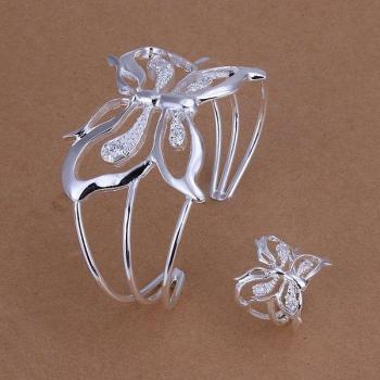 Women's Exquisite Silver Butterfly Bracelet and Ring Set S260