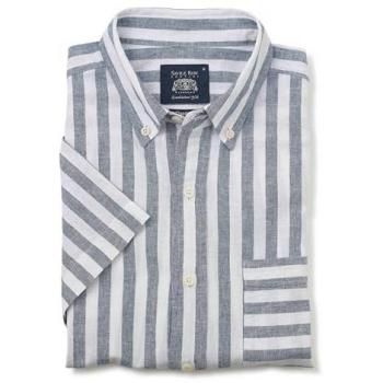 Savile Row – Herren Hemd mit blauen Streifen aus Leinen und Baumwolle, 3XL