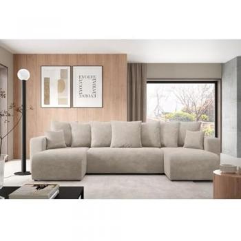 Canapé d’Angle Panoramique Convertible Lavia U, Beige