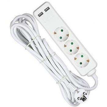 Rallonge Électrique USB 3 Prises 5 m Blanc