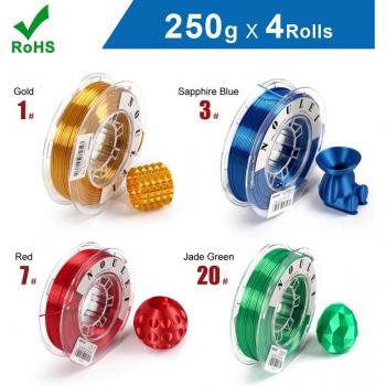 Noulei 4pcs 0.25kg 1.75mm Shiny Metal Silk PLA Filament Golden Red