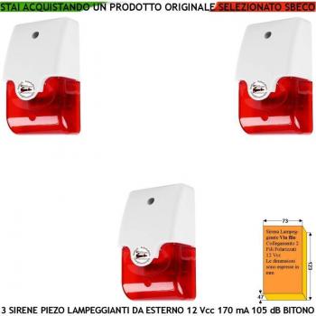 Kit di allarme 3 sirene piezoelettriche lampeggianti con melodia bitonale da parete, 1500-4000 Hz, 105 dB