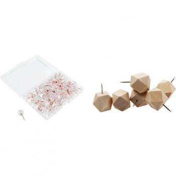 Wooden Head Push Pins and Rose Gold Thumbtacks