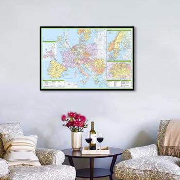 European Political Map 84×59 cm with Traffic Routes – Classroom & Home Decor Canvas