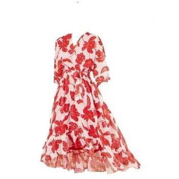 Yumi Yumi Red Kimono Sleeve Midi Dress – Wickel-Design, EU 44, UK 16 für Damen