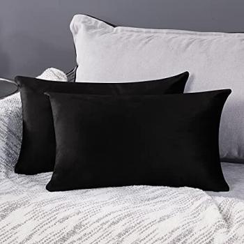 Boys’ Velvet Cushion Protector Pair – 30×50 cm, 12×20 in, Black with Hidden Zipper