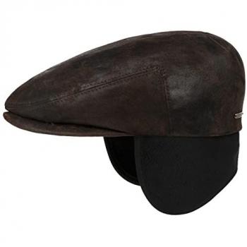 Stetson Pigskin Flat Cap with Ear Flaps, Size XL (60-61 cm), Dark Brown