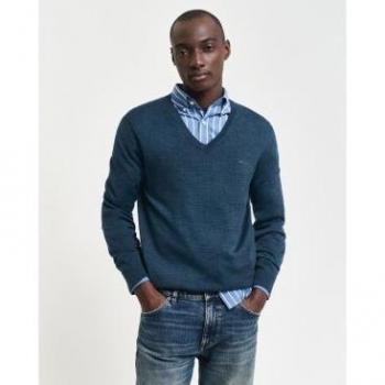 Gant 8050209 Men’s V Neck Sweater, Marine Melange, Size L