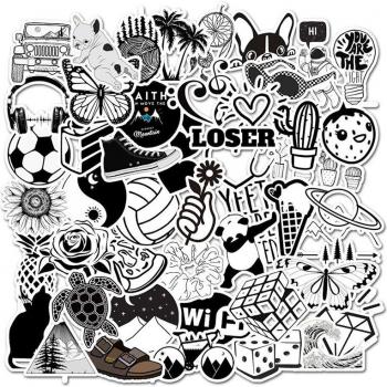 50PCS Black and White Waterproof Vsco Stickers for Laptop and Phone