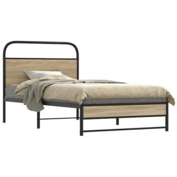 Lit cadre 90x190 cm chêne fumé bois d'ingénierie