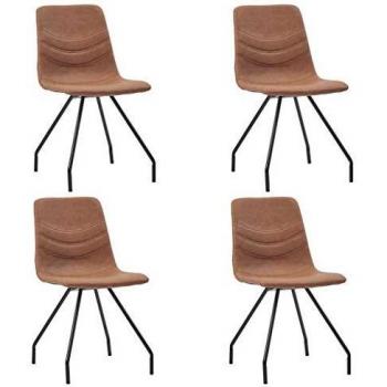 Sillas de sala a comer 4 pcs marrón cuero artificial