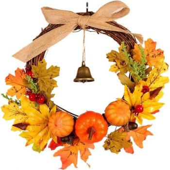 Autumn Pumpkin and Leaf Wreath